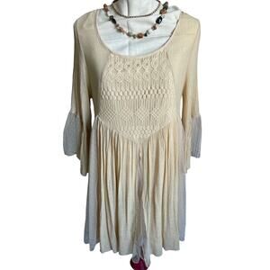 J. Gee Women’s Size Large Cream Boho Cottagecore Ethereal Bell Sleeve Lace Dress